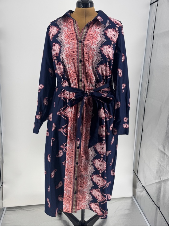 Lane Bryant Dresses & Skirts - Lane Bryant Navy and Pink Paisley Midi Shirt Dress 0063
